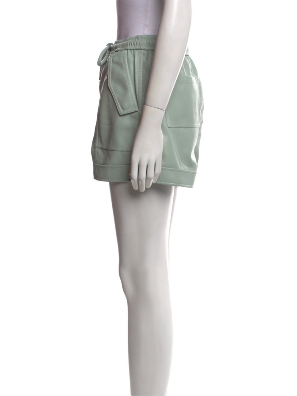 NWT Jonathan Simkhai Sage Green Faux-Leather Drawstring Shorts - Picture 2 of 3